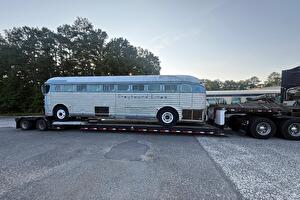 1948 Grayhound-buss på väg till Baltimores hamn för transport till Zeebrugge